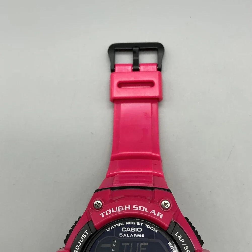 Casio W-S220 Mens Watch 48mm Digital Black Pink Tough Solar Illuminator 100m WR